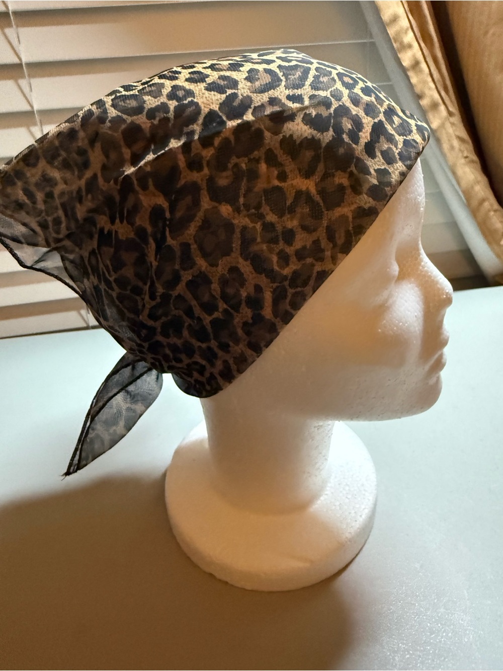 Leopard Print Sheer Scarf Headwrap - Brown
